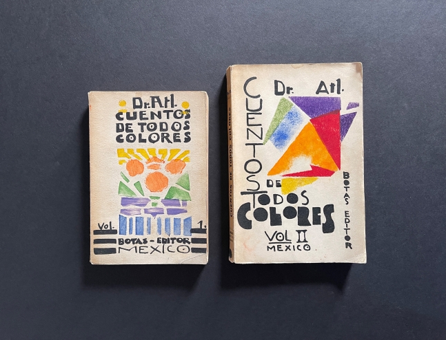 Cuentos de Todos Colores Vol. I and Vol. II
[MEXICO - MEXICAN AMERICANS] Dr. Atl [Gerardo Murillo Cornado],&amp;nbsp;1933, 1936

Both books with the ultra-limited edition, vibrantly colored pochoir covers hand-stenciled by the artist
Dimension: Two volumes, 8vo
Fewer than 100 copies were produced of each

Condition and provenance notes: First edition, first state copies of Dr. Atl&amp;rsquo;s visionary tales of the Mexican Revolution, rarely found in such good condition.

Published by&amp;nbsp;[Mexico, D.F.]: Ediciones Botas

SOLD